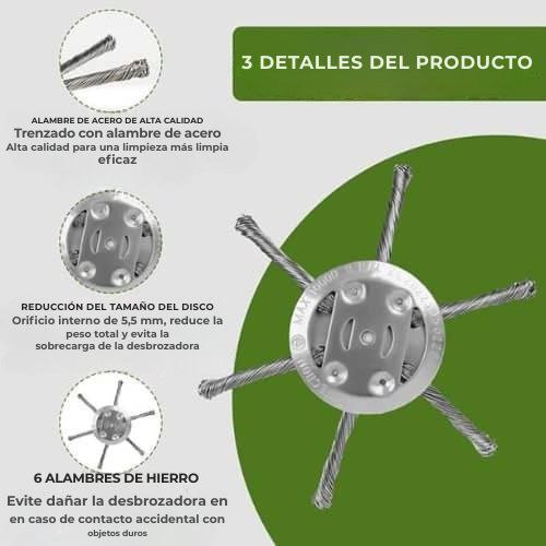 La cabeza de la cortadora de césped tiene 6 ramas entrelazadas con alambre de acero resistente.