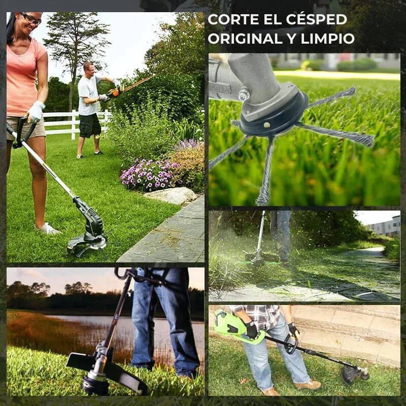 La cabeza de la cortadora de césped tiene 6 ramas entrelazadas con alambre de acero resistente.